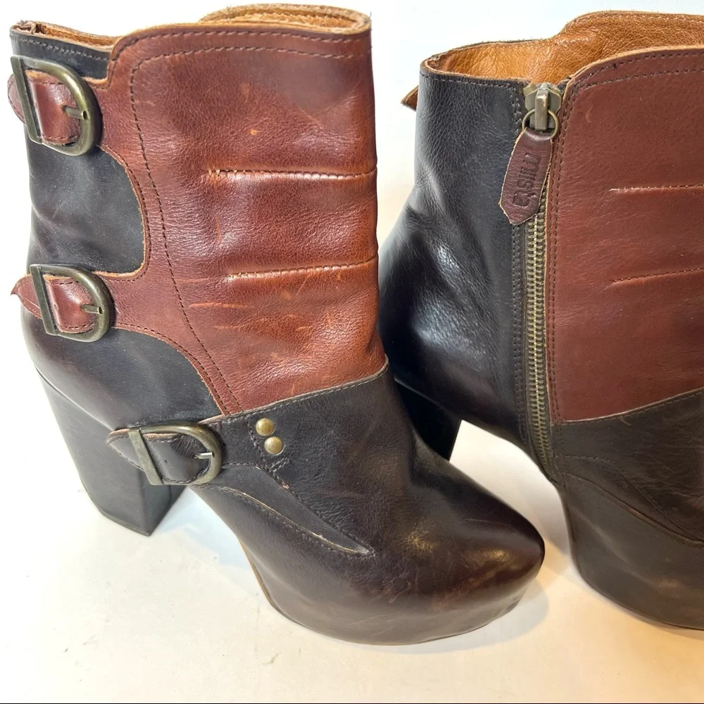 MIISTA Genuine Leather Platform Ankle Booties Two Tone Size 7 - Picture 9 of 11